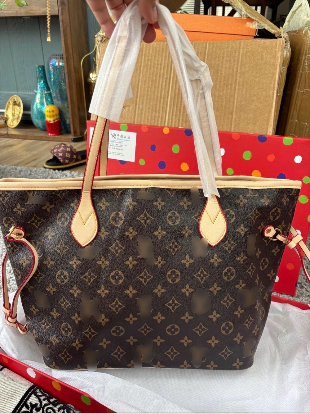 Brown Monogram Tote with Tan Trims